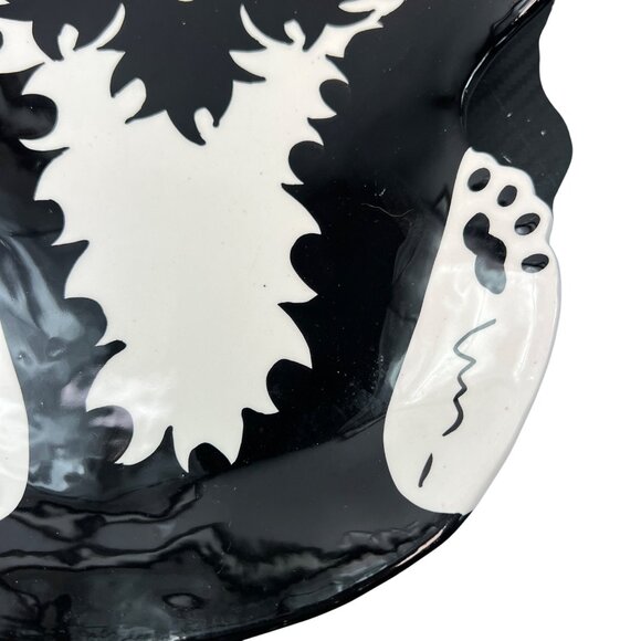 Cats by Nina Lyman Black White Ceramic Plate Platter Orange Eyes Laying on Back - Picture 5 of 11